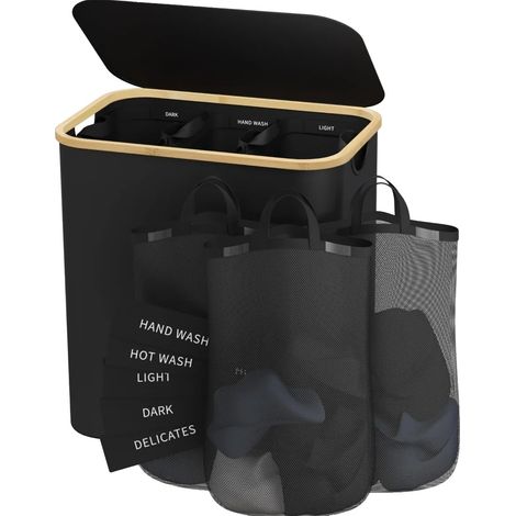 Panier à linge, sac intérieur amovible, design gain de place, Noir160L (1/2)