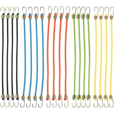 20 kleine, robuste 25 cm lange Gummiseile, verstellbare Mini-Gummiseile, Befestigungsgurte für den Außenbereich, Metallhaken (1/5)