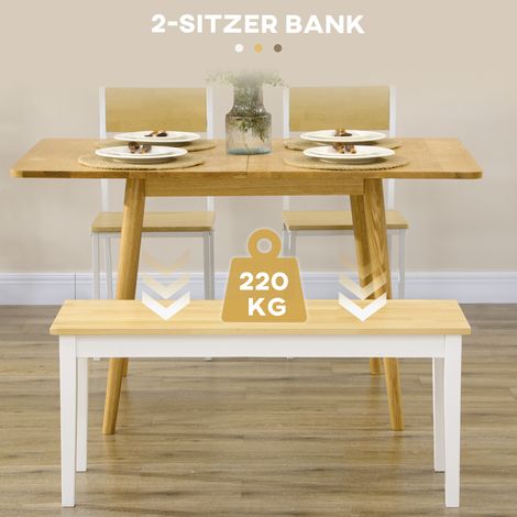 Lot en bois massif verni, banc 2 places naturel et blanc (1/5)