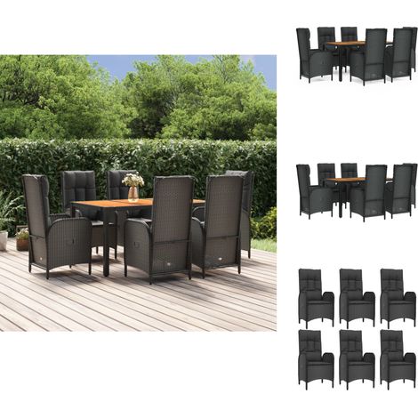 Gartenmöbel-Sets - Living 7-tlg. Garten-Essgruppe mit Kissen Schwarz Poly Rattan (1/5)