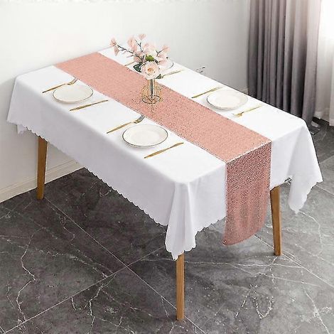 Ruban de table scintillant or rose 30x180cm, nappe décorative pailletée pour mariages, baby showers, anniversaires et événements festifs (1/5)