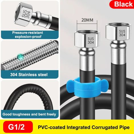 Tuyau flexible en acier inoxydable (noir, 100 cm), revêtement anti-brûlure, flexible de douche en PVC, accessoires de salle de bain (1/3)