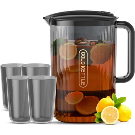 Wasserkrug Kühlschranktürkrug mit Griff Getränkeservierbesteck und Aufbewahrungsbehälter für heiße Flüssigkeiten oder kalte Getränke Unzerbrechlicher Eisteekessel 74 oz 4 Tassen. (1/5)