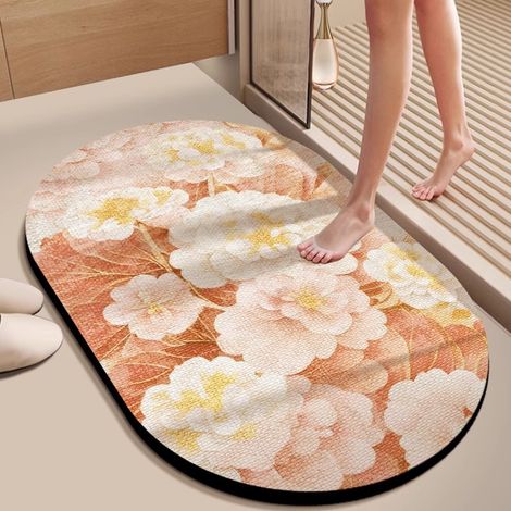 Tapis de sol en terre de diatomée pour salle de bain – Absorbant, antidérapant, résistant à l’eau et aux taches, motif 3D élégant, forme ovale (60 x 90 cm), parfum subtil-lsw