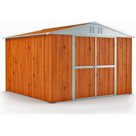Casetta Box da Giardino in Lamiera di Acciaio Porta Utensili 327x269x217 cm Enaudi Legno