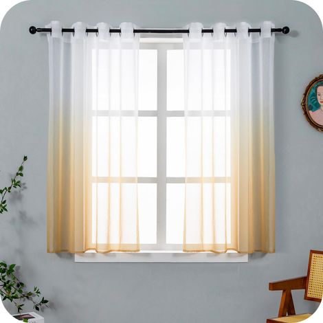 Paire de rideaux en voile semi-transparents, couleur dégradée, blanc et beige, rideau pour salon, chambre, chambre d'enfant, cuisine et intérieurs, 2 panneaux avec œillets 140 x 148 cm (1/5)