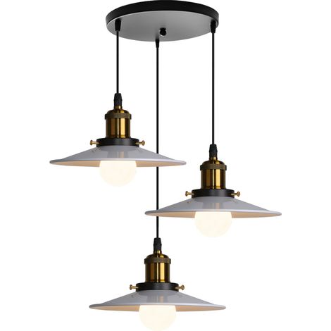 3 Lichter Pendelleuchte Vintage Ø22cm Lampenschirm aus Eisen Hängelampe E27 Höhenverstellbar für Küche Wohnzimmer Esszimmer (Runde Basis)
