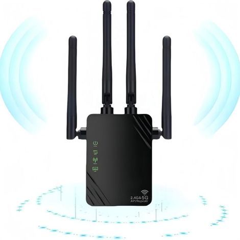 Répéteur WiFi, 2024 Nouveau Amplificateur WiFi, amplificateur WiFi 1200mbps, amplificateur WiFi bi - Bande 5ghz et 2.4GHz, Mode répéteur/routeur/AP, 4 antennes, idéal pour la Maison et Le Bureau (1/4)