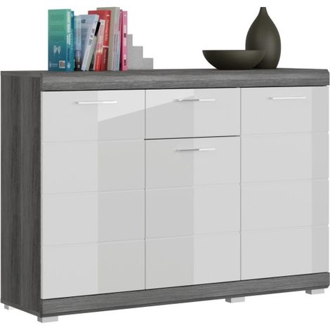 Buffet SCOTT – 3 Türen und 1 Schublade – Dunkelgrau und Weiß – 120x85x37 cm