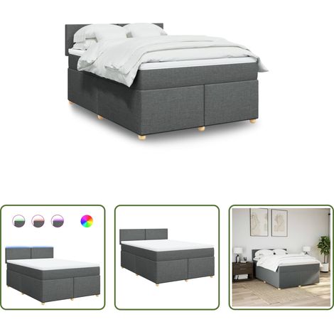 vidaXL Surmatelas - Sommier à lattes de lit avec matelas Gris foncé 140x200cm Tissu (1/5)