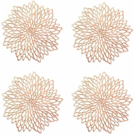 [NEVER USED] 4 Pieces Rose Gold Table Mat, Hollow Out Round Placemat, Round Placemats Plastic Table Mats