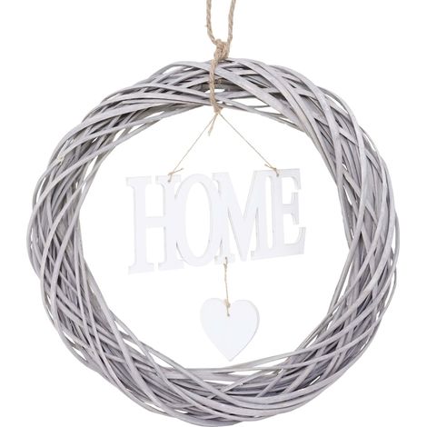 [NEUWERTIG] Türkranz Home rund, Dekokranz Wandkranz Kranz, Holz Ø 40cm MVG weiß-grau