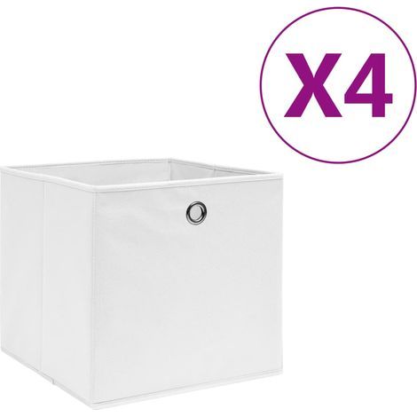 Boîtes de rangement, lot de 4, en tissu non tissé, 28 x 28 x 28 cm, blanches (1/5)