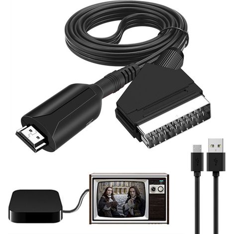 Convertidor SCART a HDMI – Resolución 1080p – Compatible con TV, VCR y reproductor Blu-ray – Cable de 1 m -Crezuo