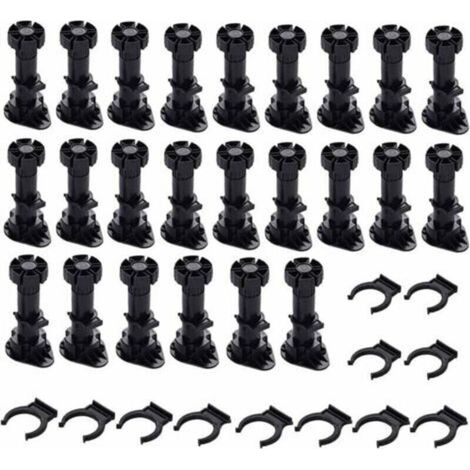 24-teiliges Set aus Schrankbeinen, Möbelfüßen, verstellbaren Möbelfüßen, Sockel mit Clips für Möbel, Schränke und Sofas (80 mm-100 mm)