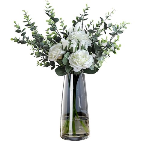 Vase En Verre - 22 Cm - Translucide Gris - Pour Fleurs Fraîches Séchées Ou Artificielles - Décoration Intérieure Bureau Et Salon - Lot De 2 (1/5)