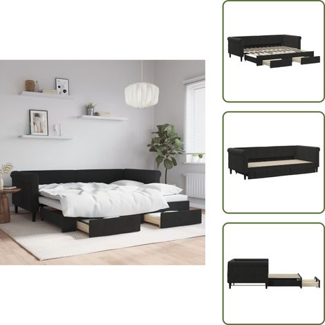 Doppelbett - vidaXL Tagesbett Ausziehbar mit Schubladen Schwarz 90x200 cm Samt - Schubladenbett (1/5)