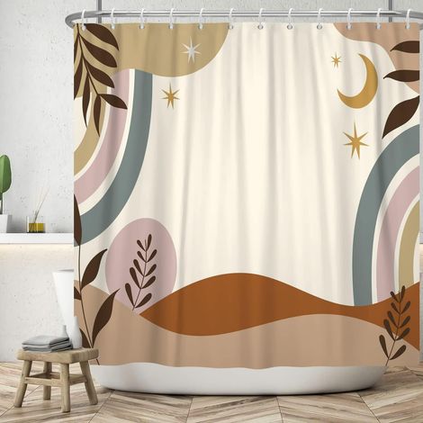 180x200cm Rideau de Douche Abstrait Milieu du Siècle Arc-en-Ciel Étoiles Lune Salle de Bain Plante Tropicale Feuille de Palmier Baignoire (1/5)