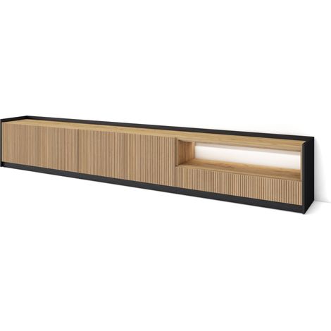 Skraut Home - TV-Schrank, Lowboard, für Wohnzimmer und Esszimmer, 310x50x37 cm, Für TV-Geräte bis zu 80", Led, Moderner Stil, Eiche Schwarz (1/4)