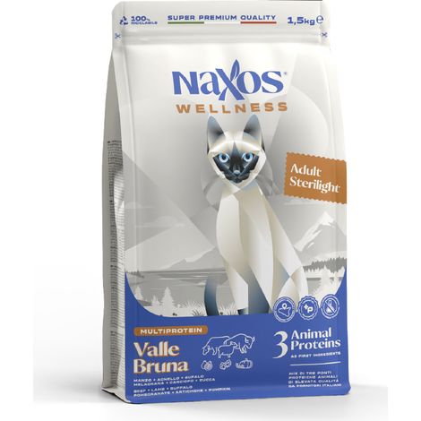 NAXOS CAT STERILIZED per gatti sterilizzati a base di manzo, bufalo e agnello 1,5 kg