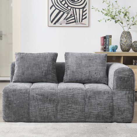 Canapé confortable 2 places, aucun assemblage requis, canapé moelleux avec un coussin, poches latérales pour télécommande et téléphone, soigné et élégant, gris (1/5)