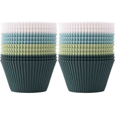 Moules à muffins en silicone - 4 couleurs - Antiadhésifs - Sans BPA - Lavables au lave-vaisselle (24 moules standard) (1/5)