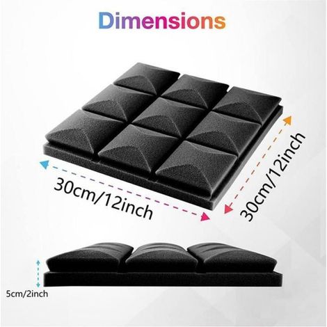 12 Panneaux de Mousse Acoustique, Mousse D\'Isolation Phonique, 30 X 30 Cm, Sans AdhéSif (1/4)