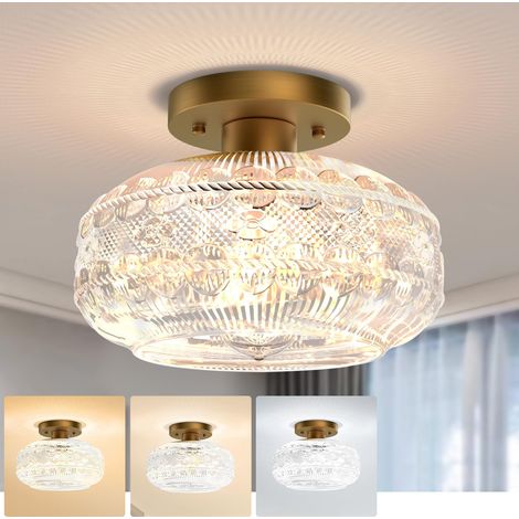 Plafonnier industriel semi-encastré, luminaire de couloir doré, luminaire de plafond en verre globe, plafonnier vintage, 3 températures de couleur (1/5)