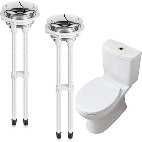 Lot de 2 boutons poussoirs de rechange pour double chasse d'eau, 48 mm, kit de montage supérieur chromé réglable, compatible avec TOTO, KOHLER, norme américaine, WaterRidge (1/5)