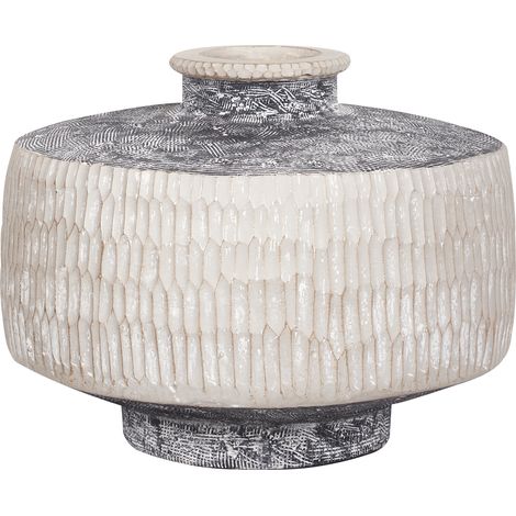 Jarrón boho tradicional magnesio florero exterior beige y gris Deksati
