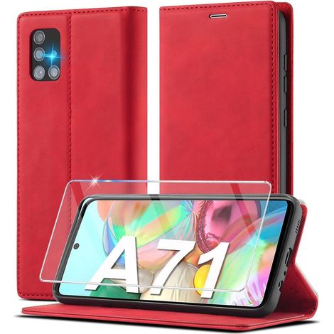 Coque portefeuille cuir pour Samsung Galaxy A71 avec béquille et porte-cartes rouge (1/5)