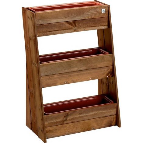 Orto verticale - Fioriera verticale in legno a tre ripiani MissFlora inclinato 67 x 46 x 100 cm (1/2)