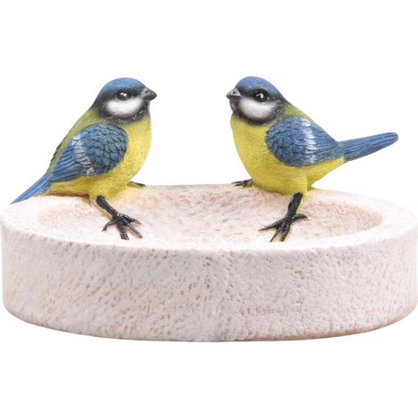 Bain oiseau en résine avec oiseaux 20 x 15 x 10.5 cm Mésange charbonnière (1/3)