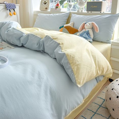 100 % maschinenwaschbare Baumwoll-Bettwäsche – 4-teiliges Bettwäscheset für 180 x 220 cm Bett (Spannbettlaken, Bettlaken, 2 Kissenbezüge) – Ziegenblau, optimale Weichheit und Strapazierfähigkeit