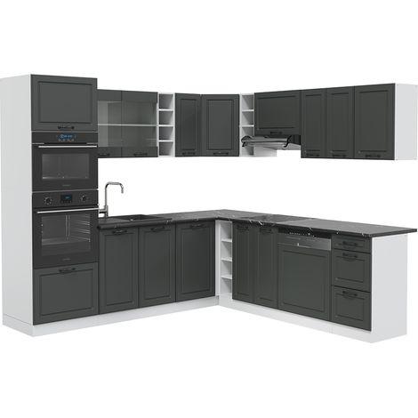 Cocina esquinera R-Line, Antracita casa de campo/blanco, 237 x 247 cm , ET Antracita, Vicco