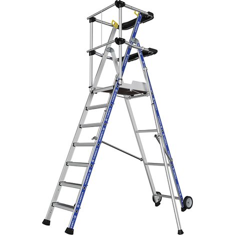 Tubesca Comabi – Plateforme échafaudage 7 marches – Hauteur de travail 3,65 m – Charge maximale 150 kg – Aluminium antidérapant – Garde-corps semi-automatique