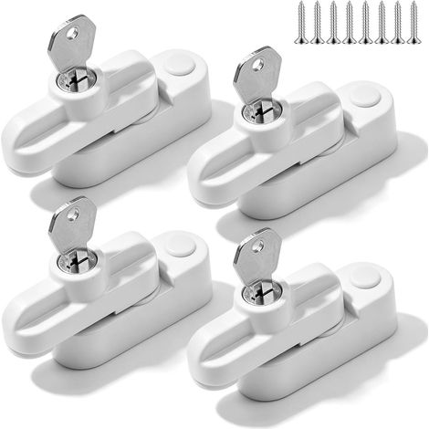 Lot de 4 verrous de fenêtre anti-effraction avec 4 clés : serrures de fenêtre en forme de T, montage facile, serrure de fenêtre en aluminium pour porte et fenêtre en PVC UPVC, sécurité enfant (1/5)
