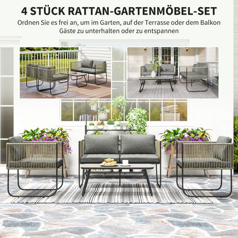 Salon de jardin en résine tressée, lot de mobilier extérieur avec canapé, fauteuil, table et coussins, imperméable, 116 x 60 x 69 cm, marron et gris anthracite (1/4)