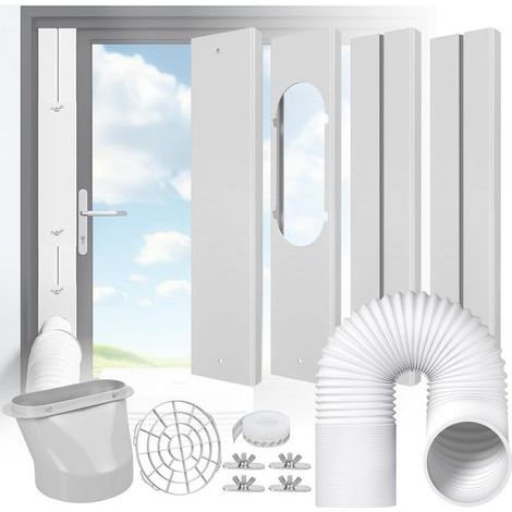 Abluftkanal für mobile Klimaanlage, verstellbarer, verschiebbarer Teleskop-Fensterdichtungsabweiser, Wärmedämmung und Windschutzklemme, Flachdüsenanschluss (1/5)
