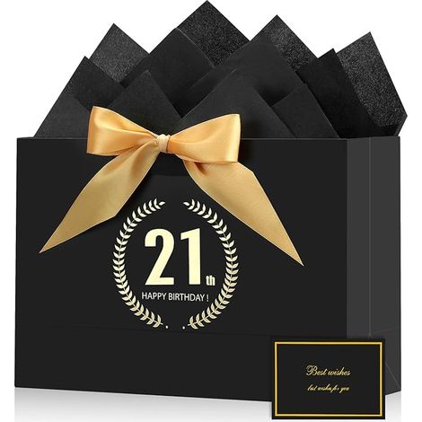 Set di biglietti d'auguri per il 21° compleanno, composto da sacchetto regalo nero e oro. (1/3)