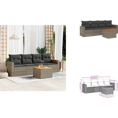 Salon de jardin 5 pcs avec coussins gris résine tressée - Ensemble Salon De Jardin - Salon De Jardin Extérieur - Meuble De Jardin - Mobilier De Jardin - Résine Tressée (1/3)