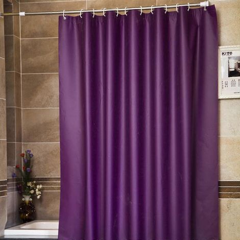 Rideau douche violet 180x180cm - PEVA imperméable - 12 œillets métal + crochets inclus - Pour baignoire/douche (1/4)