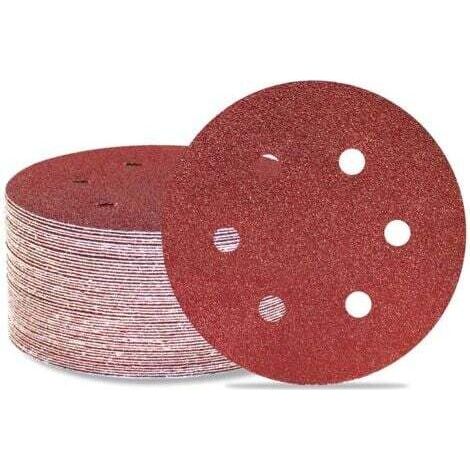 Lot de 50 disques de ponçage 150 mm 6 trous Grain 80 Papier abrasif Orbital aléatoire pour travail du bois, automobile, métal (1/5)