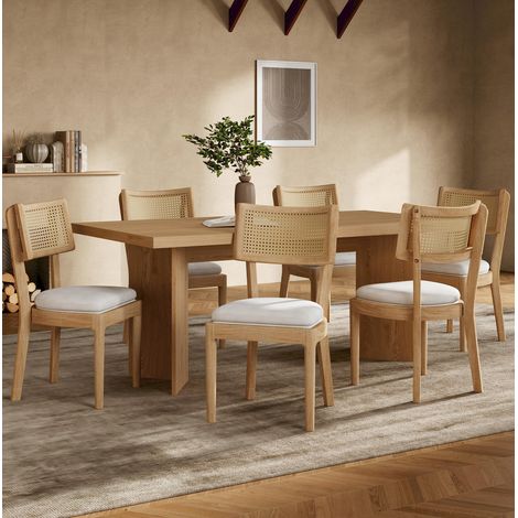 CHICFURN Set di 6 sedie da pranzo 50 x 58 x 88 cm legno naturale e rattan (1/5)