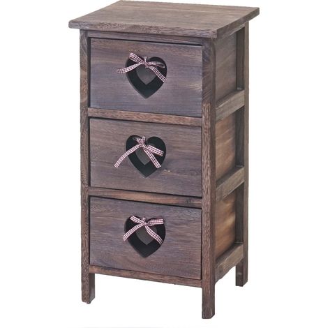 [NEUWERTIG] Kommode Sues, Schubladenkommode Schrank, 3 Schubladen mit Herzen 55x29x25cm, Shabby-Look, Vintage braun