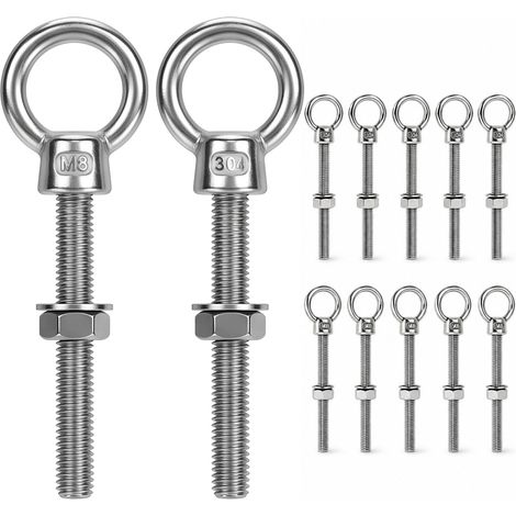 12 Pièces Vis àŒillet, Piton Inox M8x80mm, Piton à Visser, pour Fixation et Suspension (1/5)