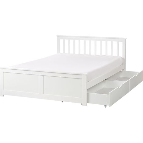 Letto matrimoniale Legno di Pino bianco con Rete a Doghe con 4 cassetti 140 x 200 cm Olendon (1/4)