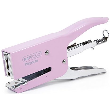 Grapadora rapesco tenaza porpoise capacidad 40 hojas usa grapas 24/6-8 y 26/6-8 color rosa