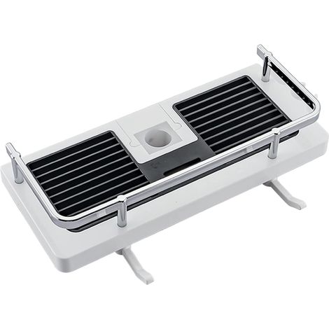 NALOOKAMIC Tablette Support Douche, Etagère Douche Télescopique,Etagère de Salle de Bain Aluminium Antirouille,Montage Sans Perçage,Adapte Le Rail de 24-25mm,Avec Deux Crochets et Crochet de Pomme de (1/5)