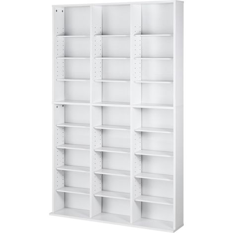 Mophorn Medienaufbewahrungsschrank, 9-lagiges DVD-Regal für 756 CDs, verstellbare CD-Regale, 27 Fächer, organisiert Musik, Filme und Erinnerungsstücke, weiß (1/5)